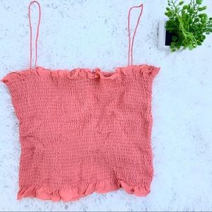 Salmon-Color Smocked/Shirred Spaghettied Tube Top